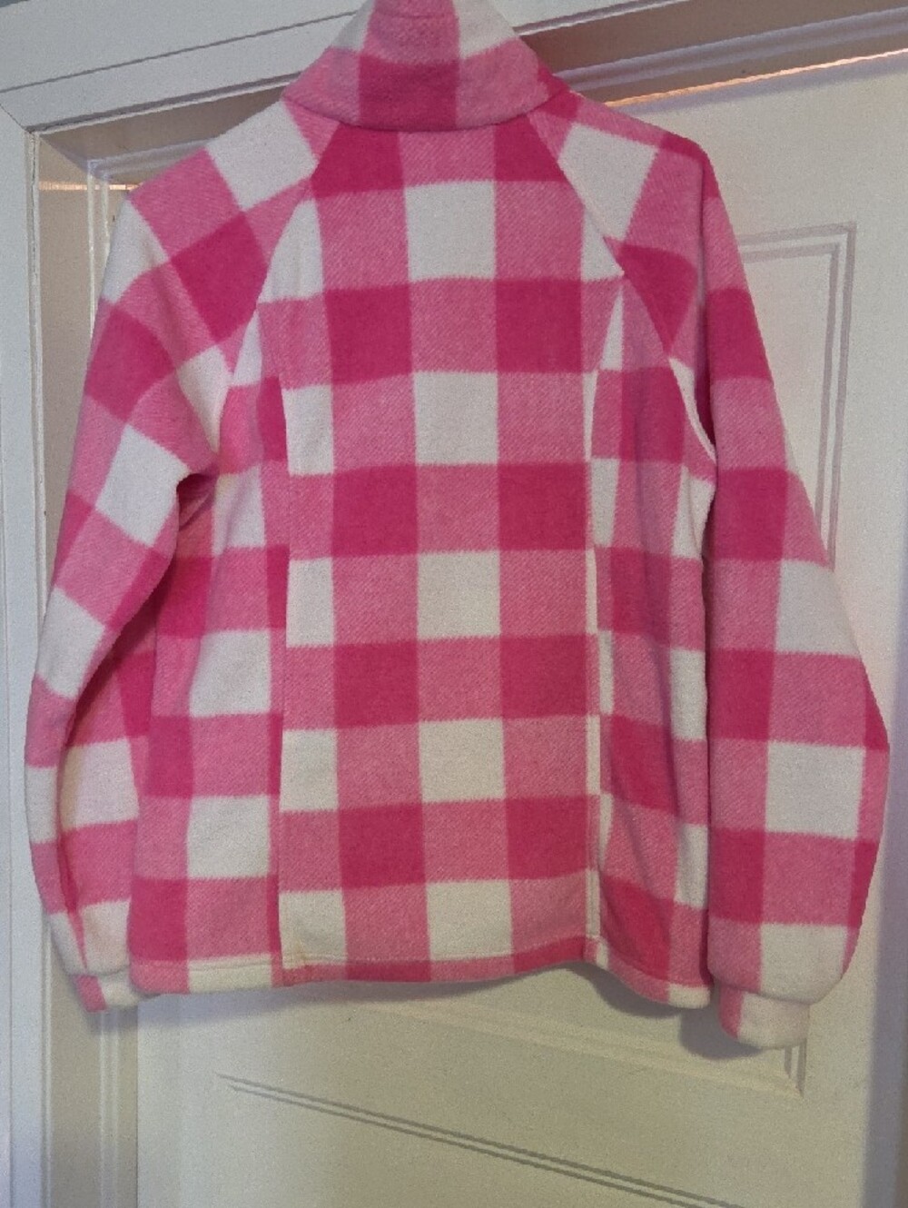 Size 14-16 Columbia Pink and White Check Fleece Zip Jacket - Picture 6 of 10
